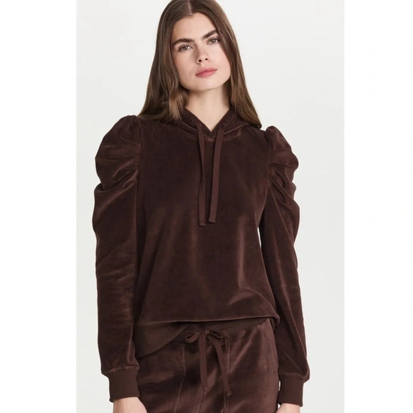 Rebecca Minkoff Janine Velour Hoodie Brown - Picture 1 of 5